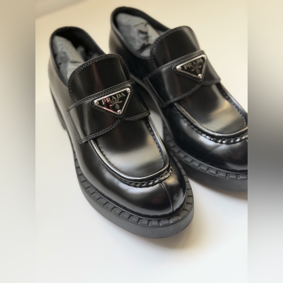 Prada Chocolate Brushed Leather Loafers in Black - Picture 13 of 14